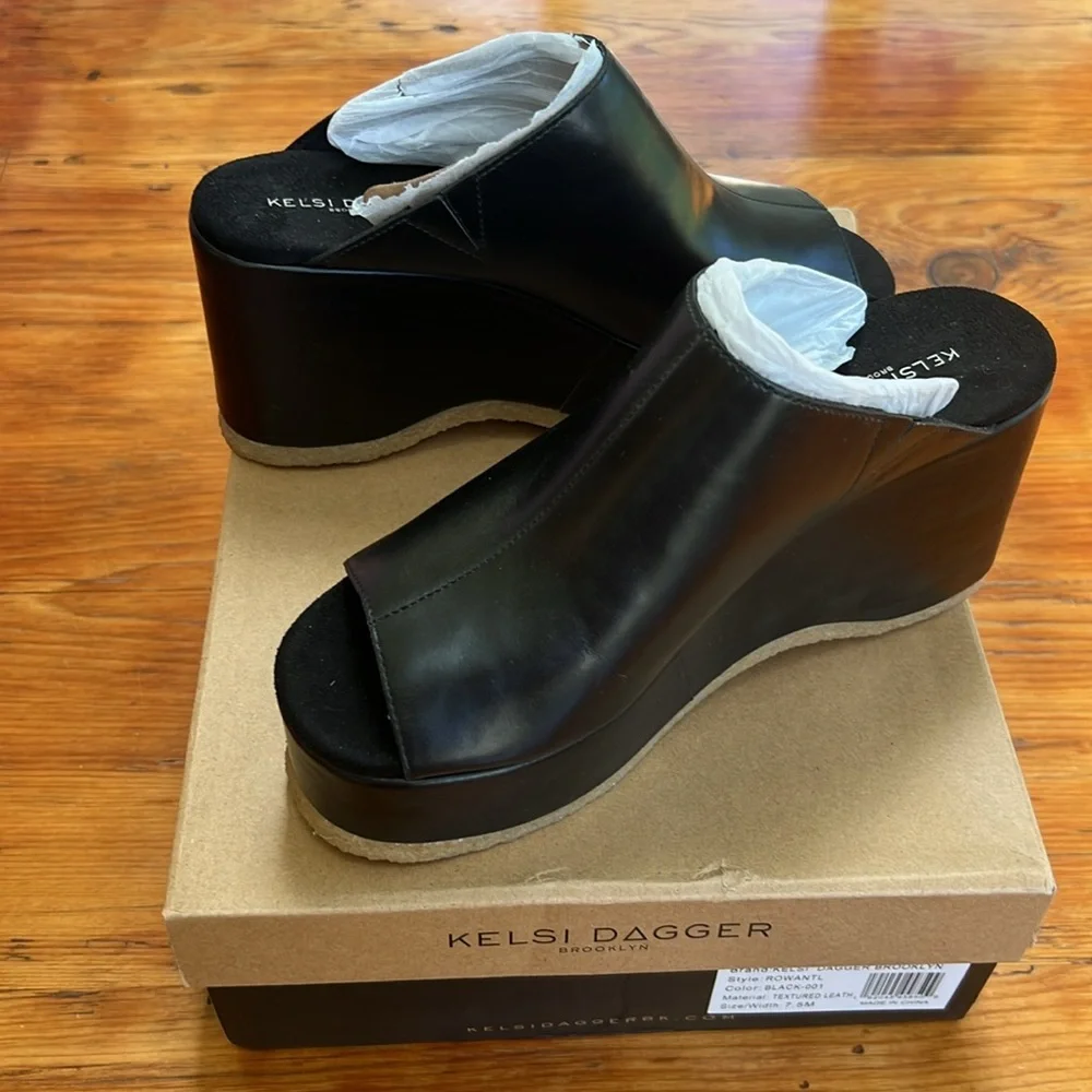 Kelsi Dagger Rowan Black Leather Platform Wedge Sandal Women's Size 7.5 new - Picture 8 of 10